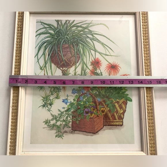 VTG 70s Nel Cary Cane Framed Art Matted Botanical Cottage Core Art Deco Boho MCM - Picture 8 of 8